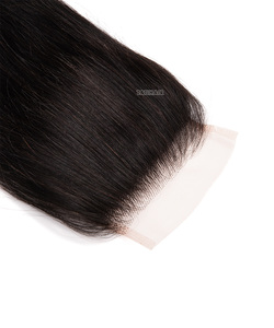 Venta al por mayor de extensiones de cabello humano de visón brasileño 4x4 de tejido recto Remy máquina de pelo de doble trama parte libre de pelo crudo de la cutícula - Product Image 4