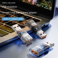 Adaptateur de conversion USB a mâle vers USB a femelle JILIAN, haute vitesse, 60W, 10 Gbps, USB3.2, coque transparente