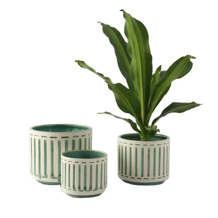 Eenvoudige En Vers Gestreepte Keramische Pot Creatieve Nordic Groene Plant Bloem Apparaat Indoor Woondecoratie Pot