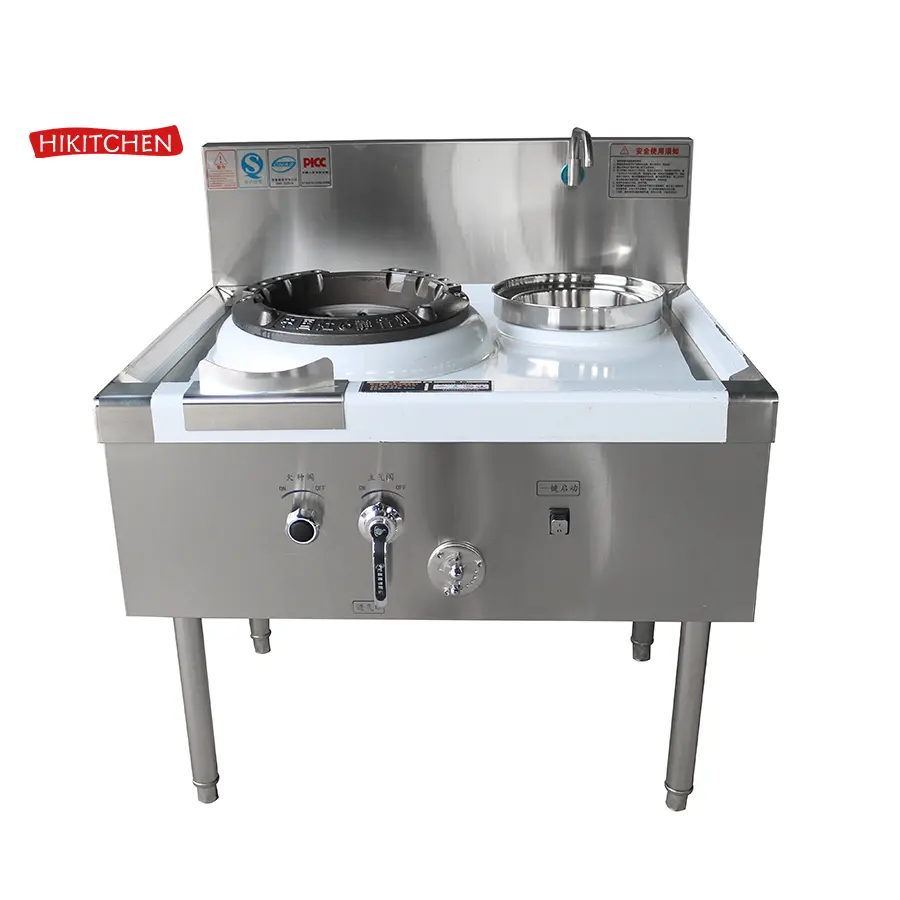 Stainless Steel Standing Commercial Gas Butane Cooker Wok Stove With Single Burner And Single Warmer For Catering Equipment