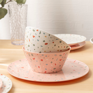Pink Confetti Luxury BPA Free 12-Piece 4-Person Classic Style Reusable Dinnerware <b>Set</b> <b>Melamine</b> for Home Party & Wedding Use - Product Image 5