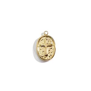 Produttori all'ingrosso croce ovale ciondolo in acciaio inossidabile 14k oro semplice collana pendente accessori fai da te fatti a mano - Product Image 5