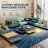 Ensemble de salon modulaire en velours coloré au design moderne et personnalisé, avec sièges profonds, pour villa et hôtel, canapé Mahjong en tissu modulaire