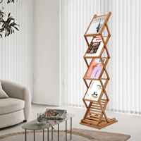 Porte-revues portable et léger, sur pied, pliable, 5 niveaux, en bambou, durable, moderne, pour salon
