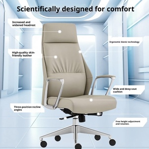 Silla <span class=keywords><strong>de</strong></span> Oficina Ergonómica <span class=keywords><strong>de</strong></span> Cuero para el Hogar, Silla Giratoria <span class=keywords><strong>de</strong></span> Aluminio con Respaldo Medio y Reposabrazos Ajustables - Product Image 5
