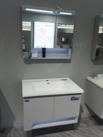 Meuble de salle de bain mural moderne WJL, étanche, en acier inoxydable de 70 cm, avec lavabo en céramique et miroir double éclairé