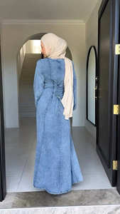 Elegante Abito Lungo in <span class=keywords><strong>Denim</strong></span> Stile A-Line per Donne Musulmane, Moda Islamica Modesta, Stile Abaya, Vestito Lungo Primavera-Autunno - Product Image 4