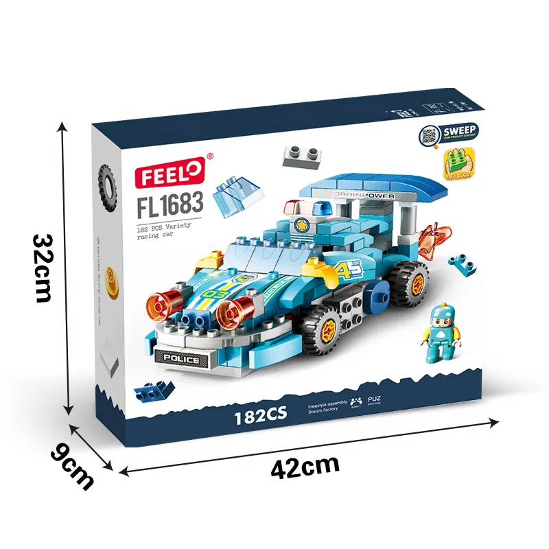 FEELO Racing Car building blocks DIY Speed Racing Building Blocks Plastic Model Car Kit Toys Construction Toys For Children