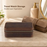 Étui de voyage double pour montres en cuir PU avec intérieur en daim, séparateur de protection, fermeture éclair, boîte de rangement pour deux montres, cadeau de luxe