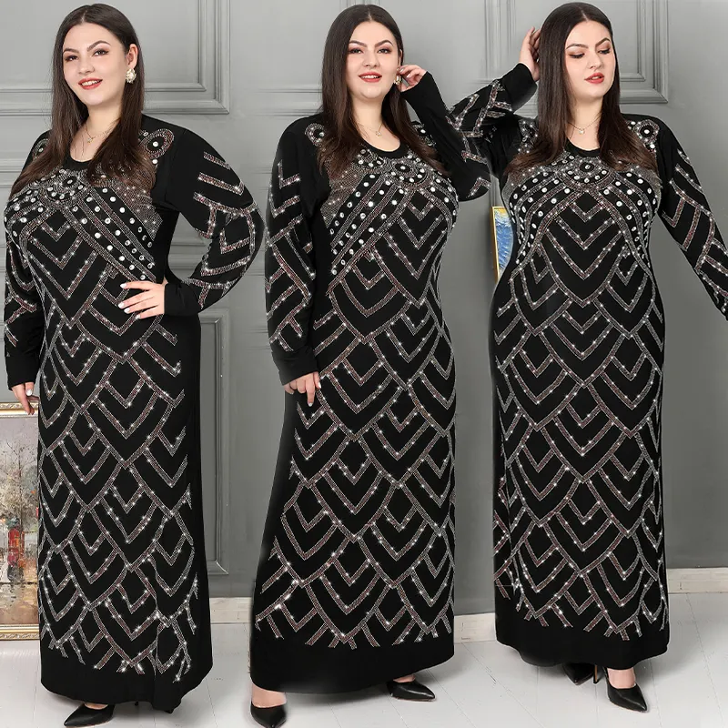 Türkische Luxus Stretchy Muslim Robe Frauen Strass Pailletten Kleid mit Diamant Manschette Abaya