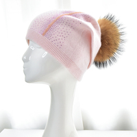 Bonnet en fourrure de raton laveur véritable avec pompon, bonnet de décoration pour femmes, bonnet d'hiver chaud avec crâne et bûche personnalisés, vente en gros