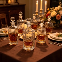 Botol Brandy Whisky Gin Tequila Mewah 500ml Isi Ulang Bentuk Heksagonal Kristal Bening Dengan Tutup Gabus Kaca