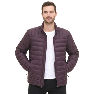 Blouson matelassé violet pour homme, col montant, fermeture éclair, coupe-vent, décontracté, automne, extérieur polyester, coupe ajustée, longueur standard 2026 - Product Image 1