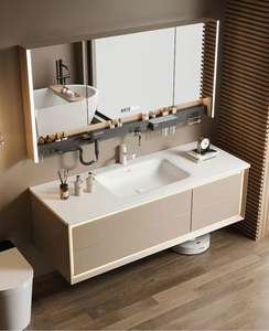 Mueble de Baño Moderno de Estilo Simple, Mueble de Baño Individual de Madera Maciza Gris con Espejo LED Extra Grande - Product Image 3