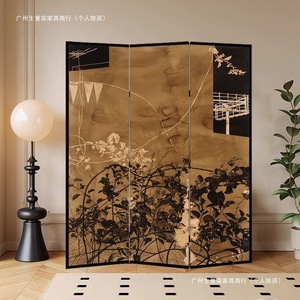 Folding <b>Screen</b> With Floral And Bird Pattern Gold Background 3 Panel Room Divider For Living Room Bedroom Office Entryway - Product Image 4