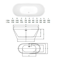 Baignoire autoportante moderne Domo en acrylique écologique avec robinet au sol, ovale blanche, pour salle de bain d'hôtel de luxe