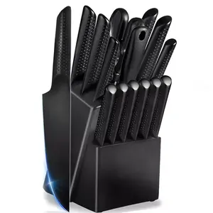 High quality stainless steel hollow handle kitchen knives chef knife set black kitchen knife set with wooden block