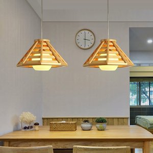 Lámpara Colgante de Techo Estilo Pagoda de Madera, LED E26, 3500K, Luz Blanca Cálida, para Sala de Estar, Tamaño Grande, Control Remoto, Altura Ajustable - Product Image 1