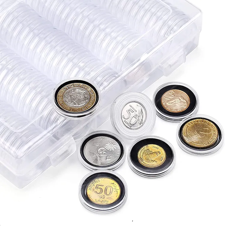 Boîte à pièces en acrylique carrée 38/33/28/23/18mm, boîte de rangement et de rangement pour pièces de monnaie avec joint en mousse porte-Capsules