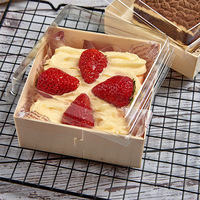 Boîte à gâteaux Bento transparente jetable de 4 pouces Papier enduit Emballage de cuisson en bois pour desserts avec stratification mate pour usage alimentaire