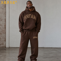 Ensemble 2 pièces streetwear homme OEM ODM, style européen et américain, en molleton épais, coupe ample, avec patch léopard et lettres, style hip-hop, vente en gros