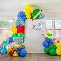 Kit d'arche de ballons arc-en-ciel pour la rentrée scolaire avec ballons en aluminium crayon, bus et ABC pour fournitures de fête de remise des diplômes et de classe