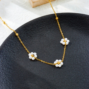 Fashion Jewelry <b>Set</b> Pearl Flower Chain Necklace <b>Bracelet</b> Earrings Women's Party Accessories Gold Tone Imitation Pearl - Product Image 4