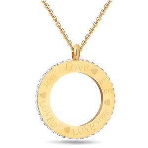 Pendentif rond en or avec gravure d'amour et strass tchèques, collier pour femme, cadeau - Product Image 1