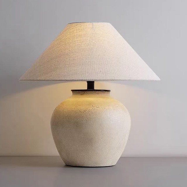 Zhuo Pu Wabi-Sabi Style Ceramic Table Lamp Modern Retro Design Electric for Bedroom Dormitory Living Room Decorative B&B Style