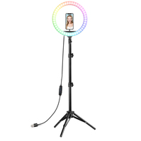 RGB Lampu Cincin Warna Impian Tripod Berdiri Lampu Lantai Dudukan Dapat Disesuaikan Pencahayaan Siaran Langsung Makeup Video YouTube Lampu Cincin LED