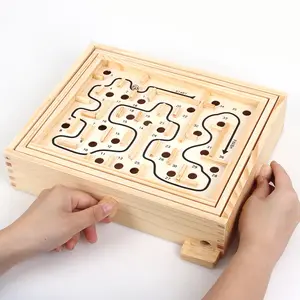 Labyrint Houten Doolhof Spel Met Twee Stalen Knikkers Puzzel Spel Reisactiviteit Educatief Speelgoed Voor Peuters