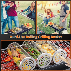 2 cái giỏ lưới nướng bằng thép không gỉ cán 304 không dính có tay cầm bằng gỗ có thể tháo rời - Product Image 4