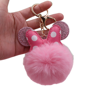 Cute Mouse Design Fluffy Faux Rabbit Fur Ball Plush Keychains Durable 4 Colors Jewelry Accessories for Women Girls School Bags