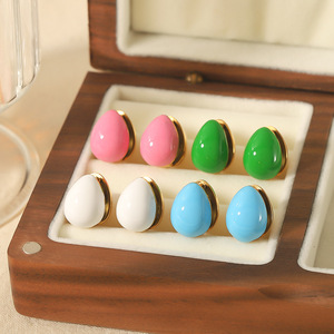 Teardrop Shape <b>Stud</b> Earrings Oil Coated <b>Titanium</b> Steel For Women Gift Jewelry Fashion Ear Clips Colorful Design - Product Image 1