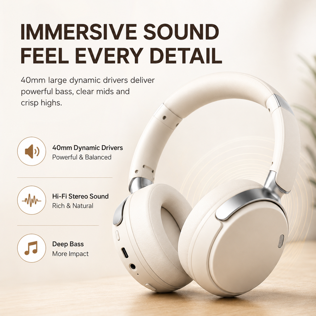 Factory Private Hot Selling Headphone ENC ANC Wireless Over-Ear Headphones HiFi Stereo Sound