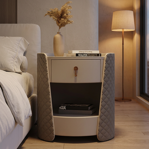 Table de chevet <span class=keywords><strong>Evelyn</strong></span> T17, style italien moderne minimaliste, en cuir véritable, fabrication artisanale, plateau en bois massif, écologique, luxe pour chambre à coucher - Product Image 6