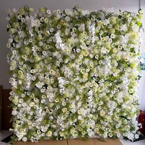 Toile de fond de décoration de mariage 8 pieds x 8 pieds, mur de fleurs de roses vertes 5D enroulable pour événements - Product Image 4