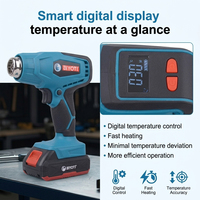 Pistolet thermique sans fil 21V 350W avec affichage numérique 20-600 ℃   Pistolet à air chaud portable pour film rétractable et tuyaux en PVC avec buses