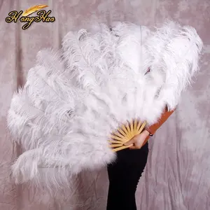 Handmade Large White Ostrich Feather Fan Dyed Pattern For Carnival Dance Performance Decorative Feathers