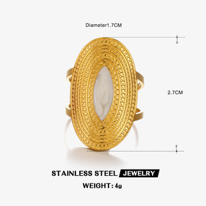 Vintage Adjustable Stainless Steel Women's Finger Rings Trendy 18K Gold Oval Oil Drop Geometric Open Ring Weddings Engagements - Product Image 6