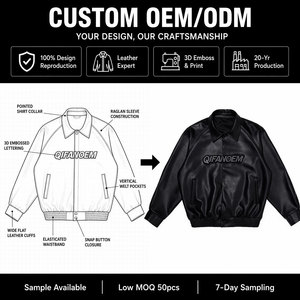 QIFAN Custom <strong>Letter</strong> 3D Embossed Logo Full Zip up <strong>Mens</strong> Bomber PU Leather <strong>Jackets</strong> for <strong>Men</strong> - Product Image 2
