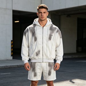 Sweat à capuche pour homme en coton délavé et teinté, sweat à capuche zippé effet vieilli avec motif singe pulvérisé, sweat à capuche 450 GSM en molleton 100 % coton pour homme, coupe ample - Product Image 2