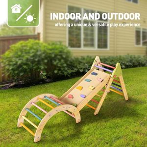 Terrain <span class=keywords><strong>de</strong></span> jeu <span class=keywords><strong>Montessori</strong></span> 4 en 1 Pickler Triangle en bois détachable demi-cercle Cadre d'escalade et toboggan - Product Image 6