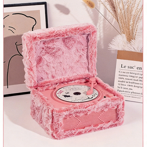 Furry Plush Portable CD Player Music Box Retro Turntable Style <b>Speaker</b> <b>With</b> Remote Control BT <b>AUX</b> For Home Girls Gift - Product Image 3