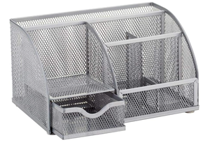 Organizador de escritorio de malla para oficina con 7 compartimentos, cajón, organizador de escritorio, soporte para bolígrafos, organizador multifuncional, color negro - Product Image 5
