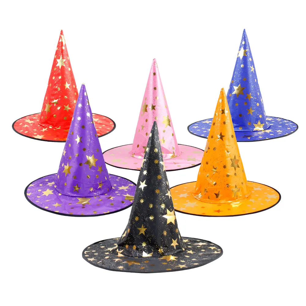 CIVI Witch Wizard cappello di Halloween pentagramma d'oro cappelli colorati per feste di Halloween Cosplay Magic Costume di Halloween per bambini