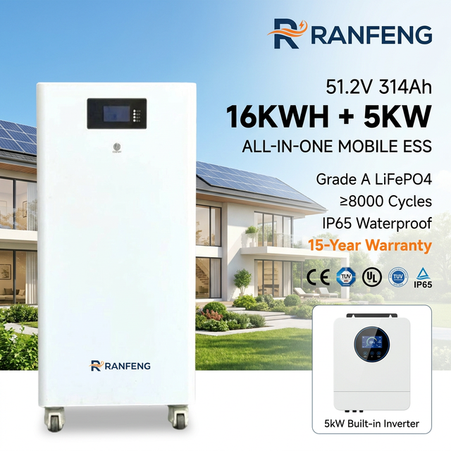 All in One 51.2V 314Ah 16kWh 6kW 8kW MPPT Hybrid Inverter LiFePO4 Stackable Battery Home Energy Storage System on Off Grid
