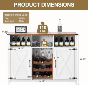 <span class=keywords><strong>Buffet</strong></span> de bar à vin et café de style ferme avec portes de grange, porte-vin amovible et rangement ouvert pour salle à manger - Product Image 3