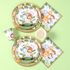 Nouveau dessin animé <span class=keywords><strong>Jungle</strong></span> Animal thème anniversaire assiettes en papier et nappe décorations de vaisselle pour enfants pour les fêtes de douche de bébé - Product Image 6