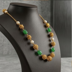 Collar Mala Antiguo de Plata 925 con Cuentas Verdes y Detalles de Perlas, Joyería Étnica Tradicional para Mujer - Product Image 5